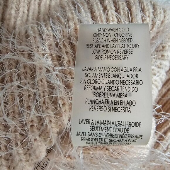 Calvin Klein Women's Eyelash Puff Knit Long Sleeve Mock Neck Beige Pink Sweater - Picture 7 of 8